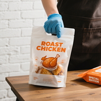 Sac d'emballage personnalisé imprimé pour micro-ondes avec fermeture à glissière refermable pour épicerie fine Rôtisserie de poulet chaud Sac d'emballage pour poulet rôti frit entier
