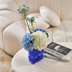 现代家居室内餐桌装饰人造花优雅蓝白色420x240x480毫米人造绣球花带玻璃花瓶 - Product Image 3