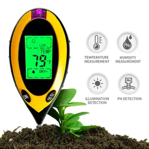 Medidor de temperatura ambiente do solo 4 em 1, digital, luz solar, ph, umidade, solo, testador, ph, instrumentos de medição para jardim