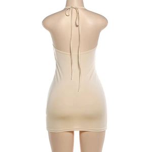 Custom Women Clothing Cross-Border Women V-Neck Halter Backless Exposed Shoulder Sexy Backless Party Club Pleated <strong>Dress</strong> - Product Image 3