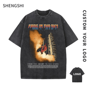 SSC Adultes T-shirt Coton 320g Lavage À L'acide Rétro Régulier Ras Du Cou Gym Doux Avec Couleur Personnalisée En Vrac Tee En Vrac pour L'équipe - Product Image 1