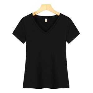 Camiseta de Mujer con Cuello en V, Color Sólido, Corte Ajustado, Ecológica, Mezcla de Algodón, para Uso Diario Informal, Manga Corta - Product Image 6