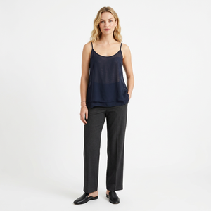 <b>Women's</b> <b>Navy</b> Silk Chiffon <b>Tank</b> <b>Top</b> Scoop Neck Minimalist Style Breathable Woven Solid Color Regular Length Bangladesh 180g - Product Image 1