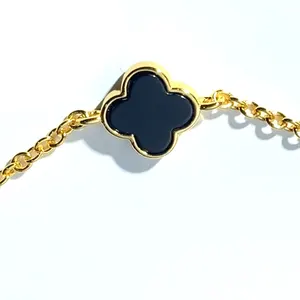 Fashion Jewelry Bracelets Bangles Designer Custom Black Agate Charms 18 K Gold Plated Clover Bracelet For Women