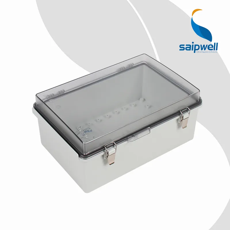 Caja de conexiones impermeable de plástico Salida de fábrica Caja de policarbonato impermeable IP66 Caja de PC con bisagras con tapa transparente