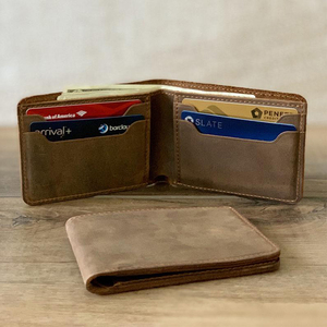 Custom Crazy Horse Wallet Voor Mannen Bifold Echt Lederen Portefeuilles