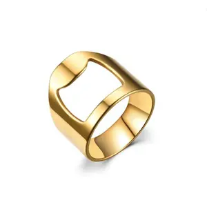 Offre Spéciale décapsuleur hommes en acier inoxydable Rock anneau créatif tire-bouchon anneau galvanoplastie or géométrique métal anneau