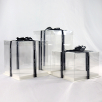 Boîte à gâteau carrée noire transparente en acétate de plastique de 6, 8, 10, 12 pouces avec couvercle et poignée, idéale pour les mariages, 10 x 10 x 6