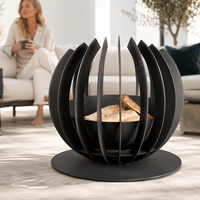 Brasero sphérique moderne à lattes avec cuve intérieure et base en disque pour patio extérieur et jardin