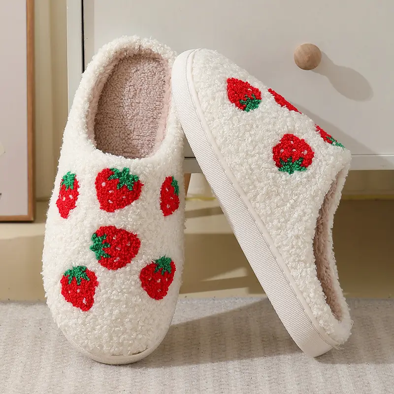 Retro dâu tây Dép đối với phụ nữ ấm cúng Cherry đào dép mềm Bộ nhớ bọt Slip-On nhà Giày