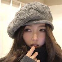 Béret en laine mélangée couleur unie style coréen, chapeau cloche décontracté au crochet pour femme, bonnet tricoté rétro automne-hiver pour le streetwear