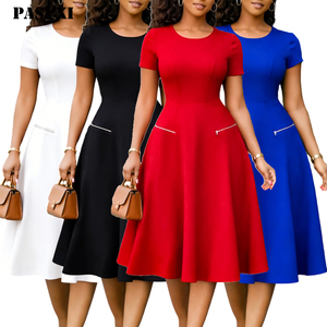 PASUXI Abito Lungo da Donna Sexy Monocolore per Ufficio, Vestito Aderente a Maniche Corte, Abiti Estivi da Sera per Donna, Vendita all'Ingrosso - Product Image 1