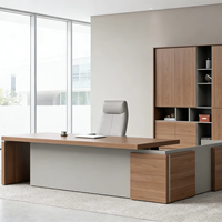 Table de bureau de direction moderne avec placage/MFC, tiroir de rangement, design écologique pour les espaces commerciaux, leadership collaboratif