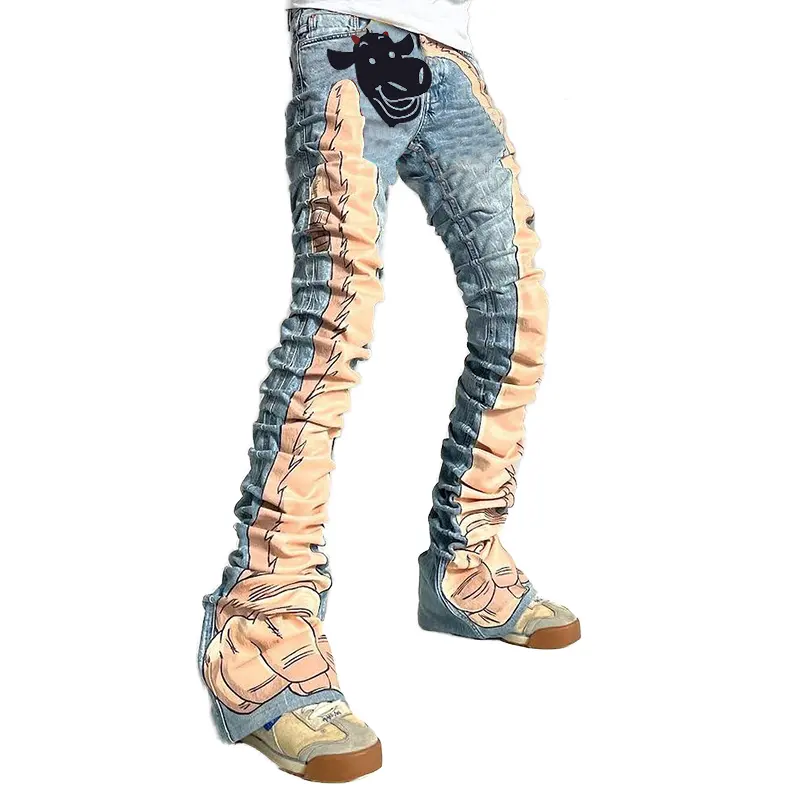 بنطلون جينز رجالي تصميم الموديل الأصلي من DIZNEW بنطلون جينز نحيف بطباعة ثلاثية الأبعاد بمقاس كبير بنطلونات جديدة لصديق للرجال بنمط الهيب هوب