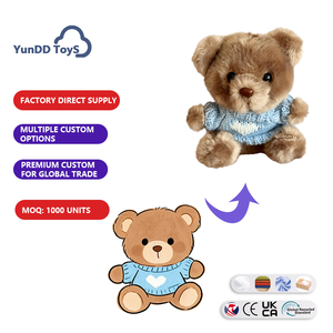 Porte-clés ours en peluche marron moelleux, petite poupée en peluche mignonne portant un <span class=keywords><strong>pull</strong></span> tricoté violet - Product Image 1