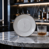 Assiette de service en verre cristal sans plomb, peinte à la main, ronde, écologique, bord doré de luxe, pour fêtes et dîners, Kalys K603