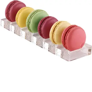 6 Holes White Acrylic Cookie Organizing Stand Grooved Macaron Display Trays for Cake Shop