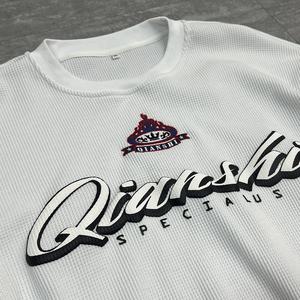 Camiseta Térmica de Waffle al por Mayor con Bordado, Hombro Caído, Oversize, Estampado Puff Personalizado, Manga Larga y Corte Cuadrado - Product Image 3