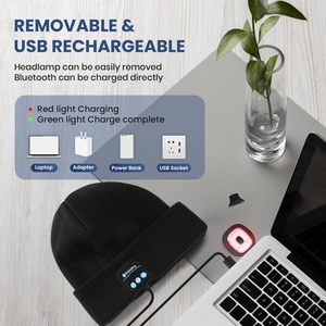Mới nhất có thể sạc lại bt5.0 hat âm nhạc không dây tai nghe Tai nghe Beanie loa dẫn Tai nghe Tai nghe đèn pha - Product Image 3
