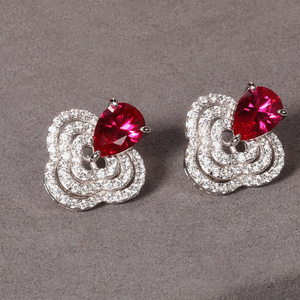 FANYA FYED3368 Women's <b>Stud</b> Earrings 925 <b>Silver</b> Gold & <b>Silver</b> Plated Flower Shape Zircon Fine Style for Party Occasions - Product Image 2