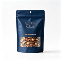 Pochette Doypack PE refermable personnalisée avec logo, pour aliments pour chats, finition bleu mat et fenêtre transparente