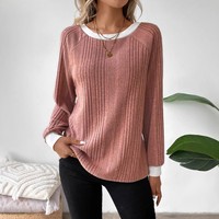 Pull décontracté à manches longues en tricot côtelé contrastant noir et blanc pour femme – Vente en gros usine