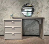 Coiffeuse de luxe minimaliste moderne rétractable avec tiroirs de rangement et miroir sur pied pour chambre à coucher