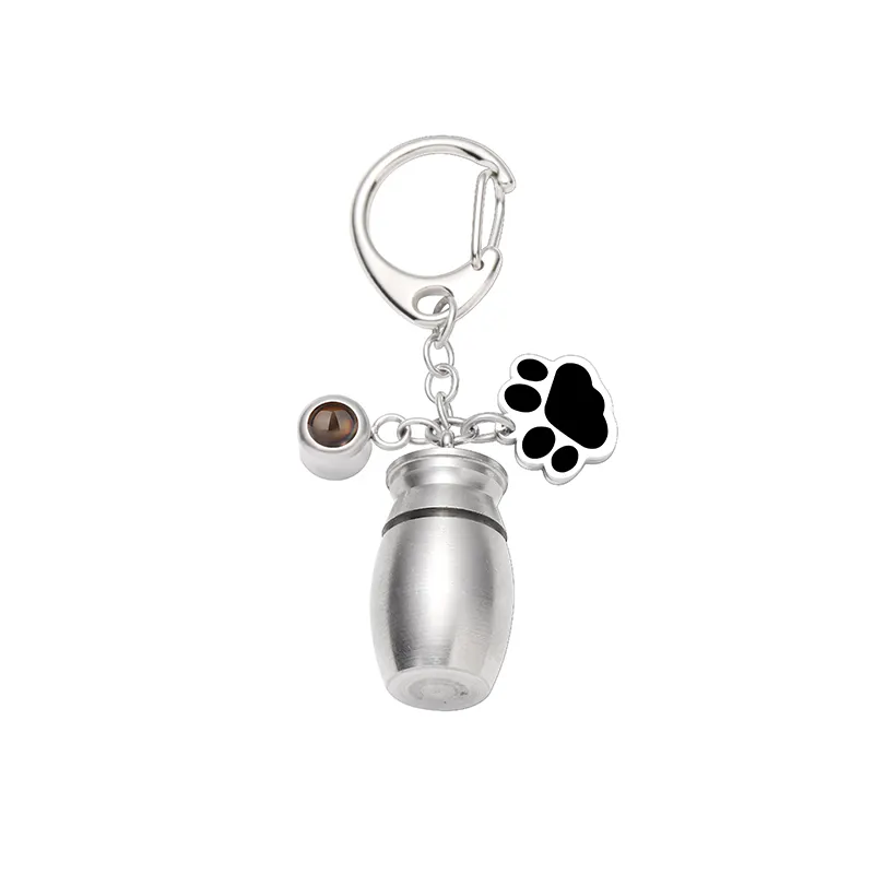 Livraison directe porte-clés photo personnalisé de haute qualité en acier inoxydable urne griffe de chien pendentif porte-clés commémoratif pour animaux de compagnie