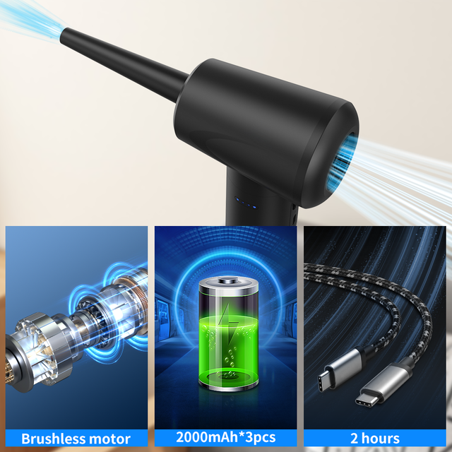 CE Rosh KC PSE 6000mAh 50000RPM Brushless Motor Eco-Friendly Cordless Electric Air Duster Gun for Display/TV
