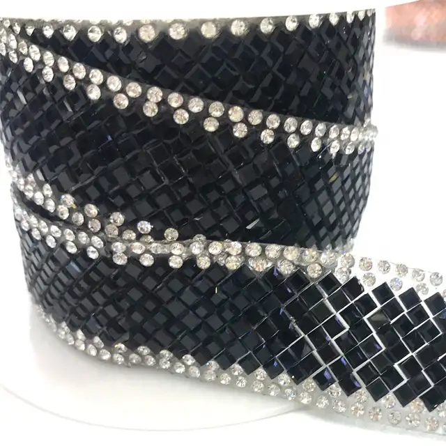 L210 2.5cm width Black color Rhinestone Ribbon Wrap Diamond Mesh Wrap Roll Sparkle Crystal Decorations for Wedding Birthday Gift