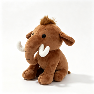 Mamouth en peluche marron personnalisé avec des dents blanches, adorable mamouth en peluche assis, mamouth en peluche doux aux grands yeux - Product Image 2