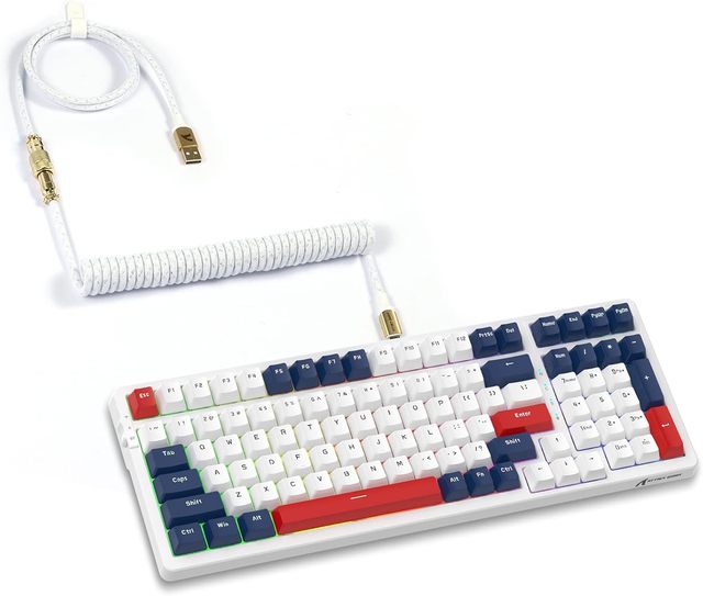 ATTACK SHARK K98 Wireless Mechanical Keyboard with 102 Keys Tri-Mode with Coiled Cable Hot Swappable RGB Rechargeable Ergonomic
