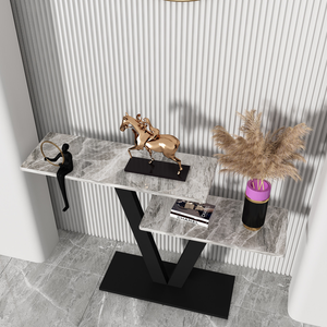 Elegant Modern Entryway <strong>Bench</strong> and Console Table with Artistic Flair Sintered Stone Top Sleek Metallic Design for Living Room - Product Image 5