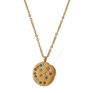 Fashion Pendant Necklace Gold Round Crystal Zircon Geometric <b>Design</b> For Women Zinc Alloy Chain XL458 - Product Image 5