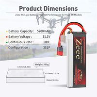Batterie Lipo Zeee Premium Series 3S 5200mAh 11.1V 100C avec boîtier souple et connecteur Deans T pour avion RC, quadricoptère, hélicoptère RC