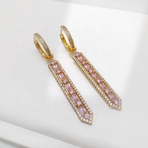 custom plata 925 sterling <b>silver</b> pink stone <b>long</b> <b>earring</b> designer luxury women summer elegant big exaggerate zircon <b>earrings</b> - Product Image 1