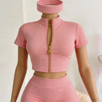 Ensemble 3 pièces pour femme avec bandeau, survêtement streetwear personnalisé, veste zippée à manches courtes, respirant, au-dessus du genou