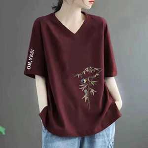 Liquidación: Última Oportunidad - Nueva <span class=keywords><strong>Camiseta</strong></span> de Mujer Estilo Chino de Manga Corta con Cuello en V, Estampado, Poliéster, Efecto Adelgazante, Casual 113 - Product Image 4
