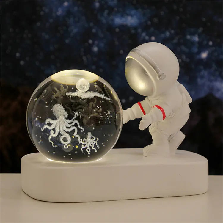 Luce notturna fredda a LED figurina sfera di cristallo Base luminosa ornamenti notte lampada per camera da letto decorazione della casa regalo di natale