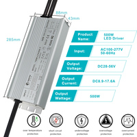 Contrôleur de gradation LED réglable étanche IP65/IP67 TBWTEK 100W-500W 0-10V en aluminium à sortie unique PF>0.95 pour projecteurs