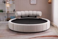 Cama Redonda de Lujo con Forma de Pétalo, Tamaño King, Queen, Doble, Cama Circular de Princesa, Color Personalizado, Marco de Cama Redondo con LED