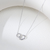 CYNYA Collar de Plata de Ley 925 con Doble Círculo Trenzado, Cadena Entrecruzada para Clavícula, para Mujer