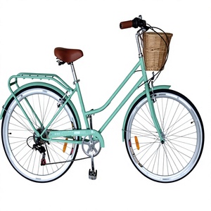 Bicicleta Urbana Retro <span class=keywords><strong>para</strong></span> Mujer 700C, Bicicleta Vintage con Cuadro Bajo, 7 Velocidades, Bicicleta Clásica <span class=keywords><strong>para</strong></span> Ciudad y Carretera con Canasta de Mimbre - Product Image 1