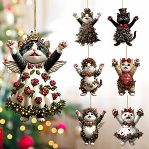 2025 Rose Flower Kitten Car Pendant for Rearview Mirror Cute Cartoon Cat Pendant Rose Flower Acrylic <b>Keychain</b> Valentine's Gift - Product Image 2