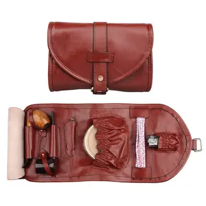 Bolsa organizadora para tubo de couro, artesanal, alta qualidade, bolsa para tabaco, caixa de organização com dois bolsos suporte de tubulação