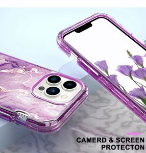 เคสสำหรับ iPhone 15 14 13 12 11 Pro PLUS เคสฝาครอบกันกระแทก3-in-1ลายหินอ่อนแวววาวแวววาว