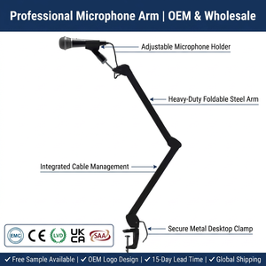 Soporte de Micrófono Ajustable en Altura JIALI OEM, Metal+Plástico, Negro, Fácil Instalación, el Mejor Soporte de Micrófono con Abrazadera de Escritorio - Product Image 2