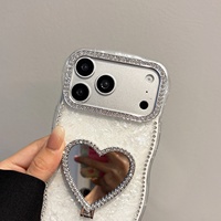 Coque de téléphone miroir en forme de cœur à motif coquille avec support, compatible avec Apple iPhone 17, Apple 16, 15, 14, 13 Pro Max – Designs tendance