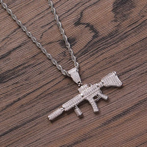 Silenced Sniper Gun Pendant, Men's Hip Hop Layered Necklace, <b>Copper</b> CZ Charm <b>Chain</b> - Product Image 4