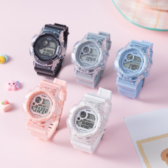 Hot Selling Acrylic Transparent Color Electronic Watch Multi-function Student Fashion Sports Plastic Watch